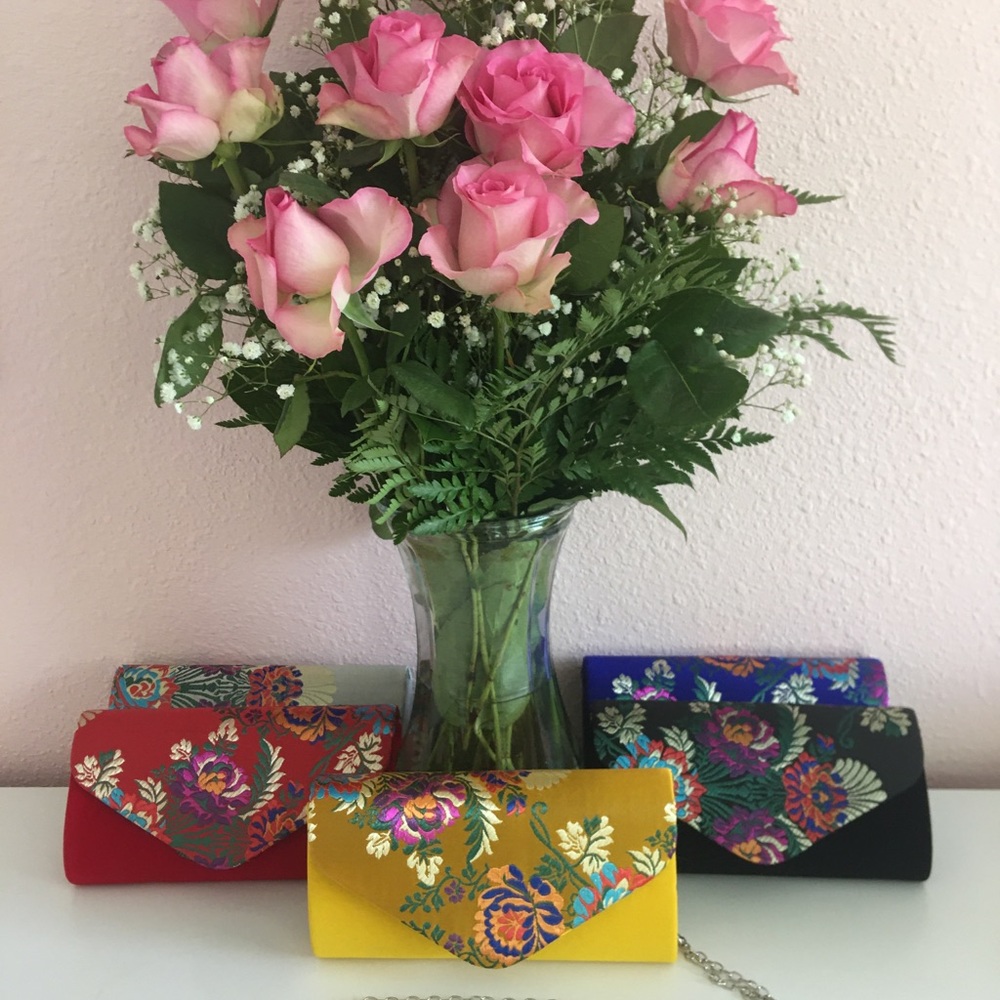 NWT Jacquard/Velvet Clutch with Crossbody Strap.